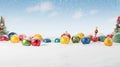 Festive Holiday Background with Colorful Christmas Toys in Soft, Powdery Snow. Generative Ai Royalty Free Stock Photo