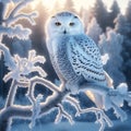 Winter\'s Silent Guardian: Snow Owl on Frosty Boughs