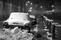 Winter in Saint-Petersburg: cars under snow, night