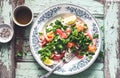 Winter Salad with Watercress, Salmon, Radish, Grapefruit, lemon and Turmeric Sauce