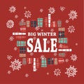 Winter sale background with white letters,gifts