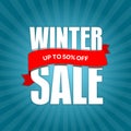 Winter sale badge, label, promo banner template. Up to 50% OFF discount sale offer. Vector illustration