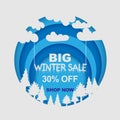 winter Sale banner design template with paper cut background. Paper art and craft style Royalty Free Stock Photo