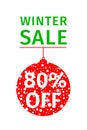 Winter sale banner in the form of a hanging red ball Royalty Free Stock Photo
