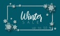 Winter sale banner with paper cut snowflakes. Royalty Free Stock Photo