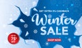 Winter sale banner template with snow flakes, ice shards for shopping sale. banner design. Poster, card, label, web banner. Vector