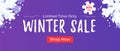 Winter sale banner for websites and mailing. Seasonal discount background with snowflakes.