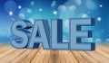 Winter sale blue background with sale text on wooden floor