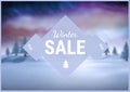 Winter Sale with blue and purple illustrated background, text on triangle
