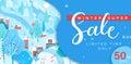 Winter sale card with fall wintertime landscape.