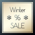 Winter sale gold and black vector. Golden banner with snowflakes. Illustration for advertisement, discount, business, shopping,