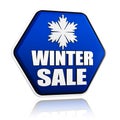 Winter sale, hexagon banner, snowflake symbol
