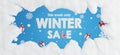 winter sale with ice crack on blue background