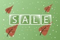 Winter sale illustration with leaves and snow. Black friday sale banner, sticker modern design template, Sale banner Royalty Free Stock Photo