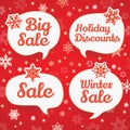 Winter sale labels in form of speech bubbles