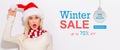 Winter sale message with woman with Santa hat Royalty Free Stock Photo