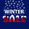 Winter sale note with snow caps, snowballs and snowdrifts set.