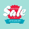 Winter sale off or seasonal discount banner design vector symbol, flat cartoon promotion or clearance background Royalty Free Stock Photo