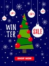 Winter sale poster. Christmas colorful cartoon illustration. Royalty Free Stock Photo