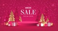 Winter Sale Poster Podium With Fir Tree And Gift Box