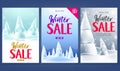 Winter Sale Poster Promotional Card Set with Snowfall Snowy Landscape Royalty Free Stock Photo