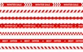 Winter sale ribbons, abstract christmas sale banner set on white. Vector caution tape about shopping, best offer holiday