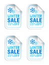 Winter sale stickers set with snowflakes. Winter sale 15%, 25%, 35%, 45% off Royalty Free Stock Photo