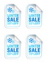 Winter sale stickers set with snowflakes. Winter sale 50%, 55%, 60%, 70% off Royalty Free Stock Photo