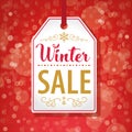 Winter Sale Tag Label on Red Background - Vector Royalty Free Stock Photo