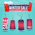 Winter Sale Tags Set for Season Store Promotions with Labels in different Shape with Blue, Red and White Colors. Vector Illustrati Royalty Free Stock Photo