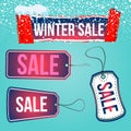 Winter Sale Tags Set for Season Store Promotions with Labels in different Shape with Blue, Red and White Colors. Vector Illustrati Royalty Free Stock Photo