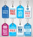 Winter Sale Tags Set for Season Store Promotions with Labels Hanging Royalty Free Stock Photo