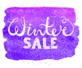 Winter sale text lettering on watercolor background. Seasonal shopping concept to design banners, price or label.