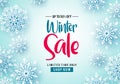 Winter sale vector banner background. Winter sale text and falling snowflakes in white background. Royalty Free Stock Photo