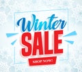 Winter sale vector banner with 3d red sale text and frame in white snow background Royalty Free Stock Photo