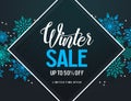 Winter sale vector banner design with colorful snow elements and discount text Royalty Free Stock Photo