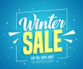 Winter sale vector banner design with sale up to 50% off in blue background Royalty Free Stock Photo