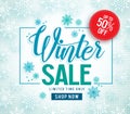Winter sale vector banner design with white snowflakes elements and winter sale text Royalty Free Stock Photo