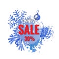 Winter sale vector banner design with elements and winter sale text in snow pattern background for shopping promotion Royalty Free Stock Photo