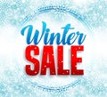 Winter sale vector banner with red sale text and snow flakes in white background Royalty Free Stock Photo