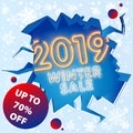 Winter sale vector banner with red sale text and snow flakes in white background for retail seasonal promotion. Vector illustratio Royalty Free Stock Photo