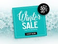 Winter sale vector banner template with blue frame for sale text & snowflakes elements Royalty Free Stock Photo