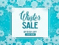 Winter sale vector banner template with white snow elements