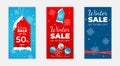 Winter sale vector poster or banner set with discount text and snow elements and realistic toys, background for shopping promotion Royalty Free Stock Photo