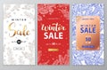 Winter sale vector poster set with discount text and snow elements for shopping promotion Royalty Free Stock Photo