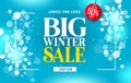 Winter sale vector template design. Big winter sale limited time offer text up to 50% off discount in tag element for snow season. Royalty Free Stock Photo