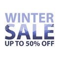 Winter sale words on the beautiful Chrismas flat Winter holidays landscape background with trees, snowflakes, falling snow. Double