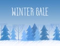 Winter sale words on the beautiful Chrismas flat winter landscape with tree background. Paint sketch drawing.