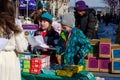 Winter sales of girl scout cookies Royalty Free Stock Photo