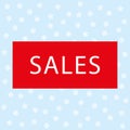 Winter sales illustration. Vector blue snowflakes background with red banner sales. Royalty Free Stock Photo